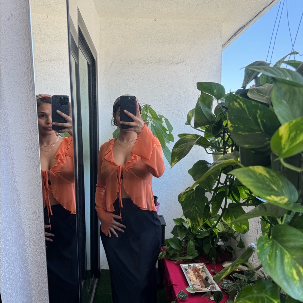 Women's Orange Tie-Front Top